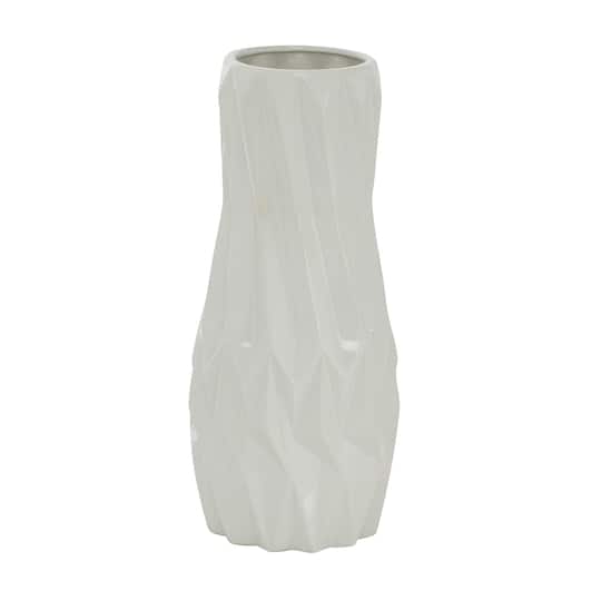 White Ceramic Modern Vase, 16" x 7" x 7"